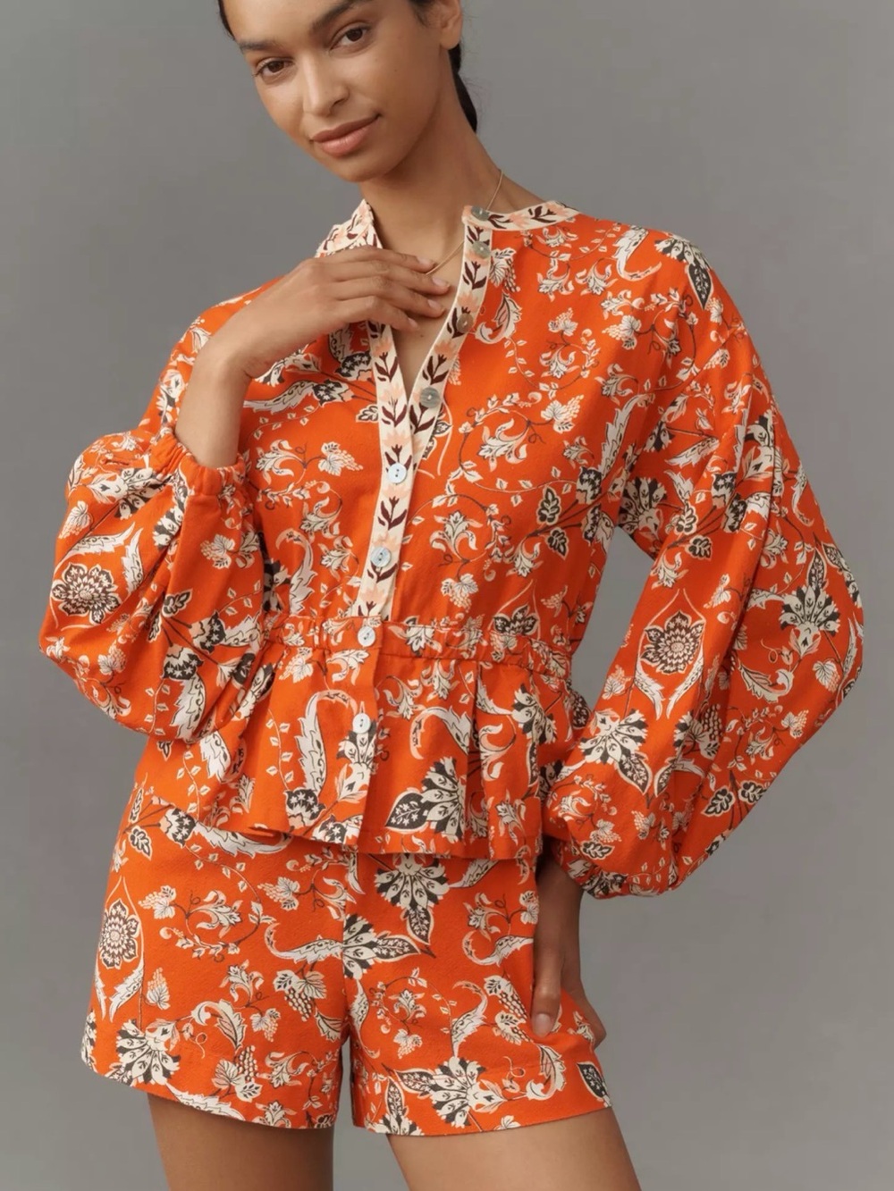 Farm Rio x Anthropologie Long-Sleeve Printed Romper